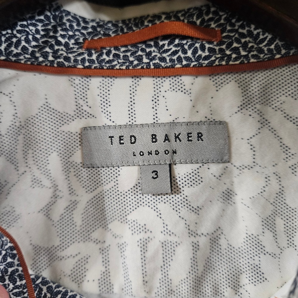 Ted Baker London Short Sleeve Geometric Button Down Shirt White Mens Size 3 - Picture 3 of 7